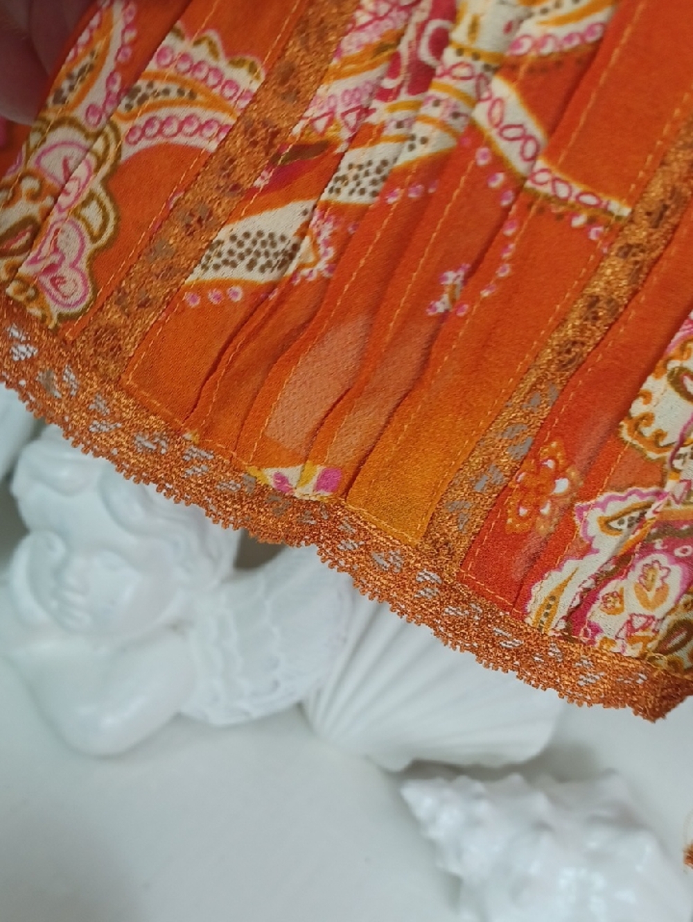 Notations Orange & Cream Paisley Bell Sleeved Gorgeous Creped Romantic Blouse - Picture 4 of 11